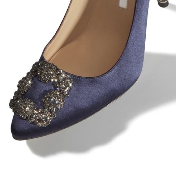 Authentic Manolo Blahnik Satin Hangisi Navy Blue - Picture 3 of 5